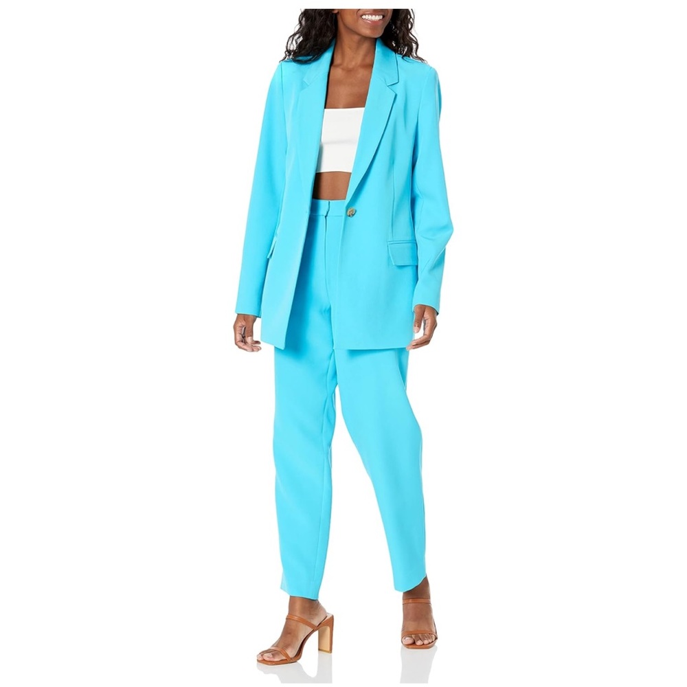 Blue High-Waisted Pantsuit with Notched Lapels